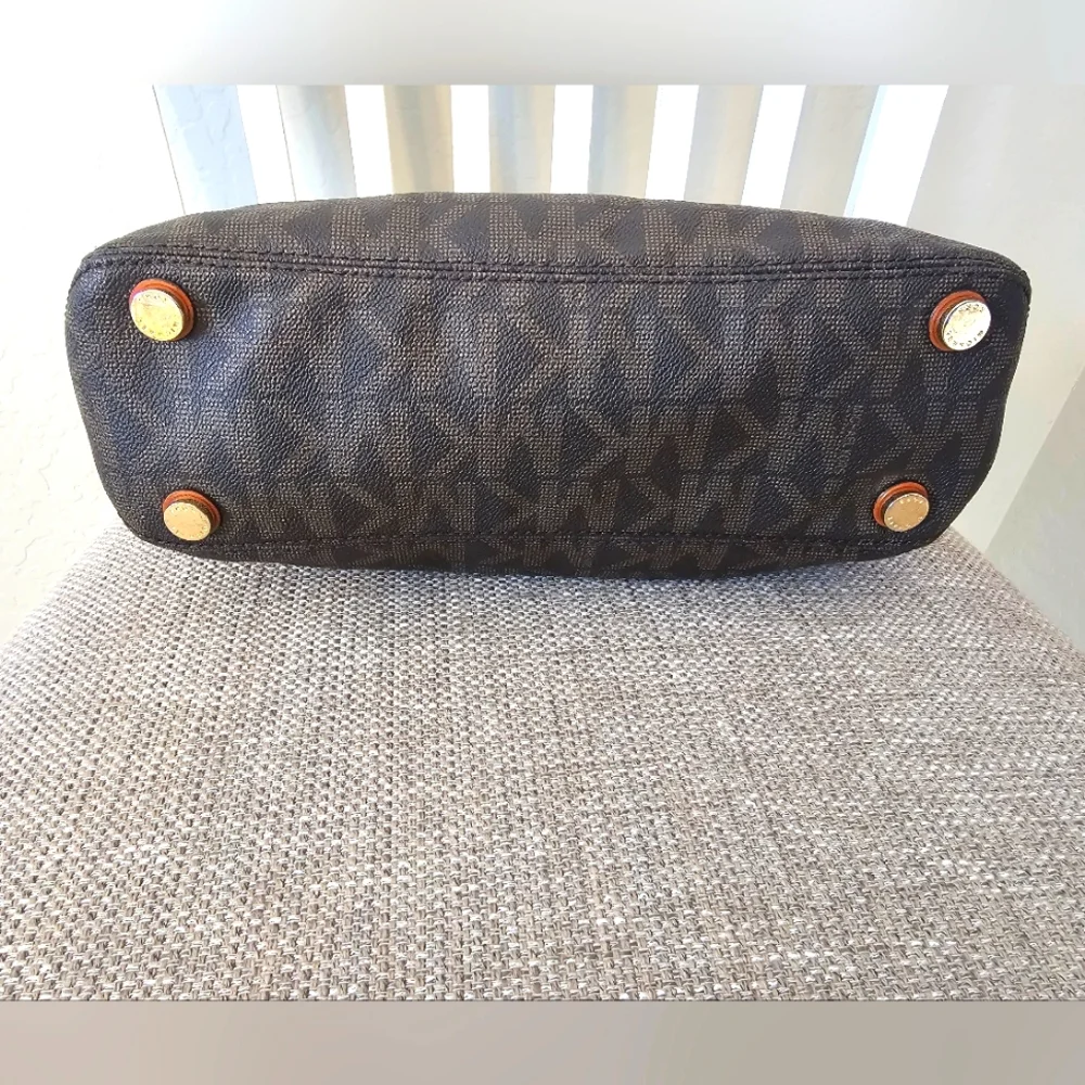 Michael Kors Black and Brown Satchel with Gold Accents